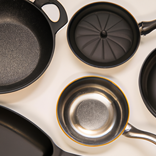 A variety of non-stick cookware pans in different sizes and shapes